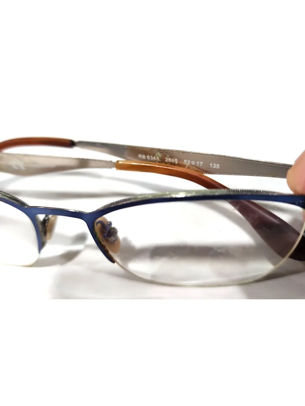 Ray Ban RB6345 2865 Blue Metal Half Rim Square Eyeglasses 52-17 135